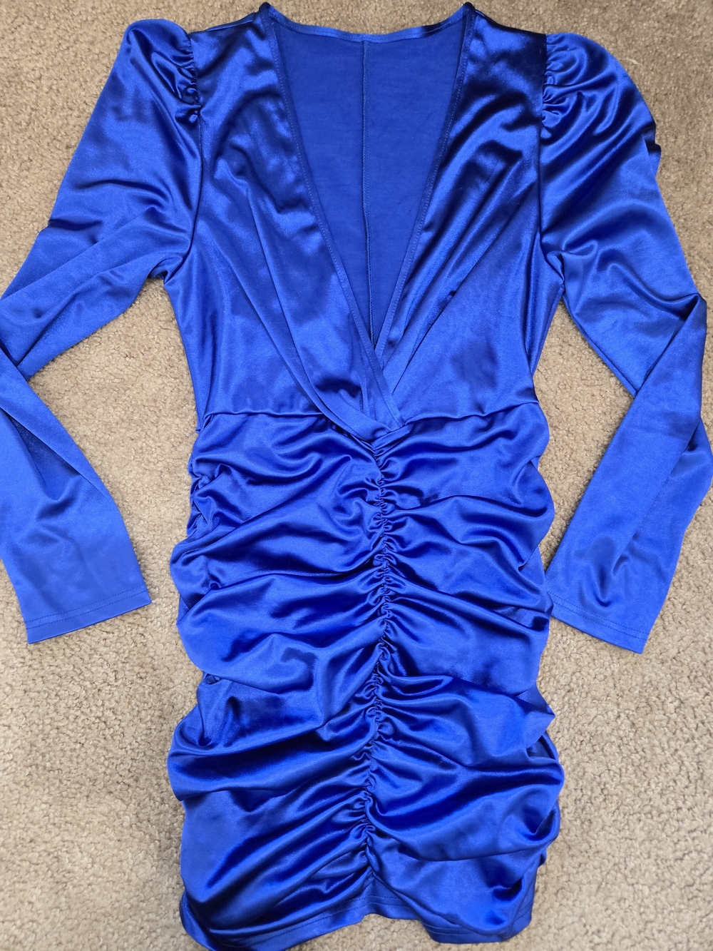 SHEIN Sapphire Blue Long-Sleeve Ruched Mini Dress